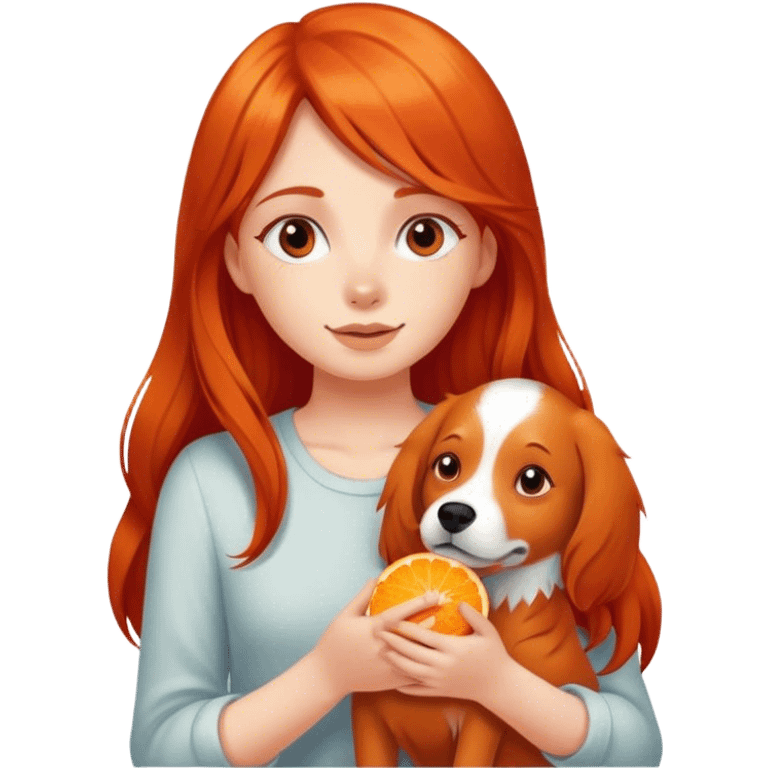 Red hair girl with long hair orange dog emoji