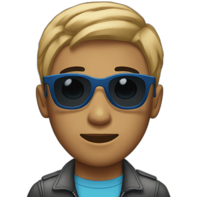 A young man with short hair, a degraded haircut, black eyes, and sunglasses with a blue tint. emoji