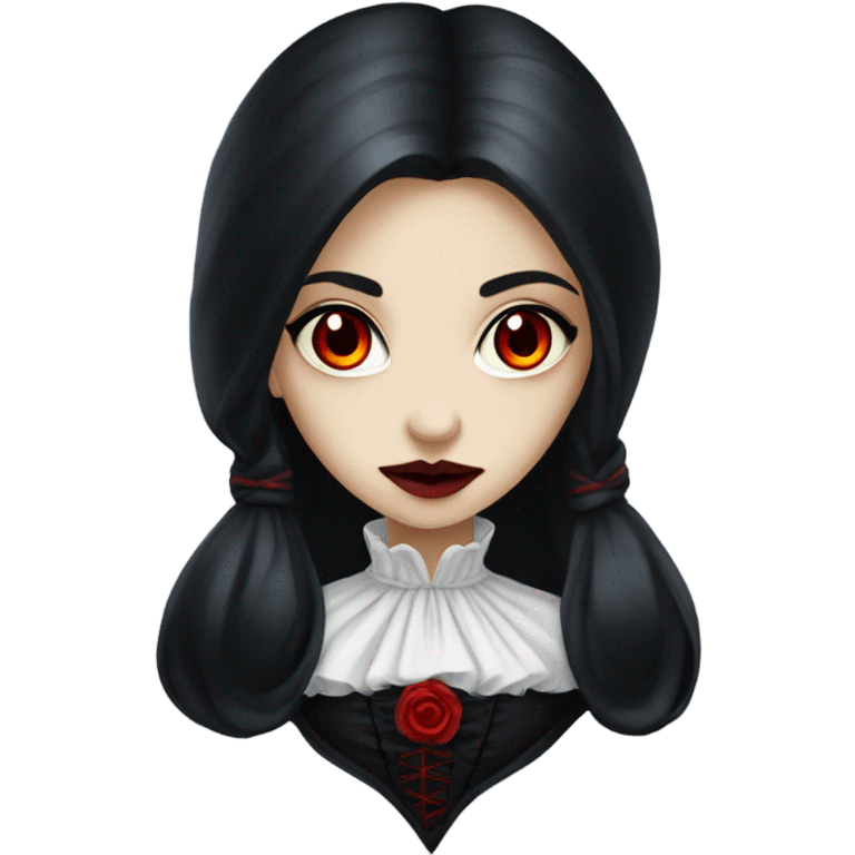 vampire girl, red eyes, black long hair, victorian dress emoji