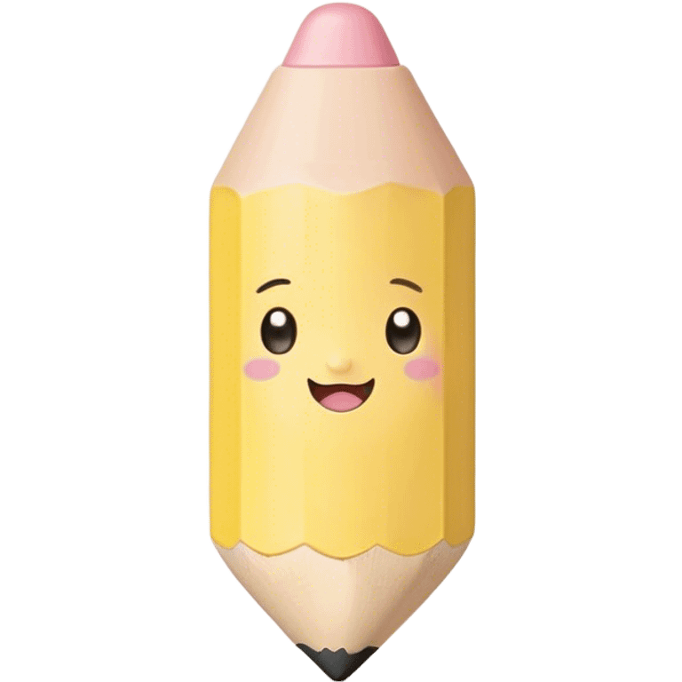 Cute Kawaii Fat Pencil, round and chunky, soft pastel yellow with a cute eraser cap, tiny winking face, glowing highlights, cheerful and ready for doodles! emoji