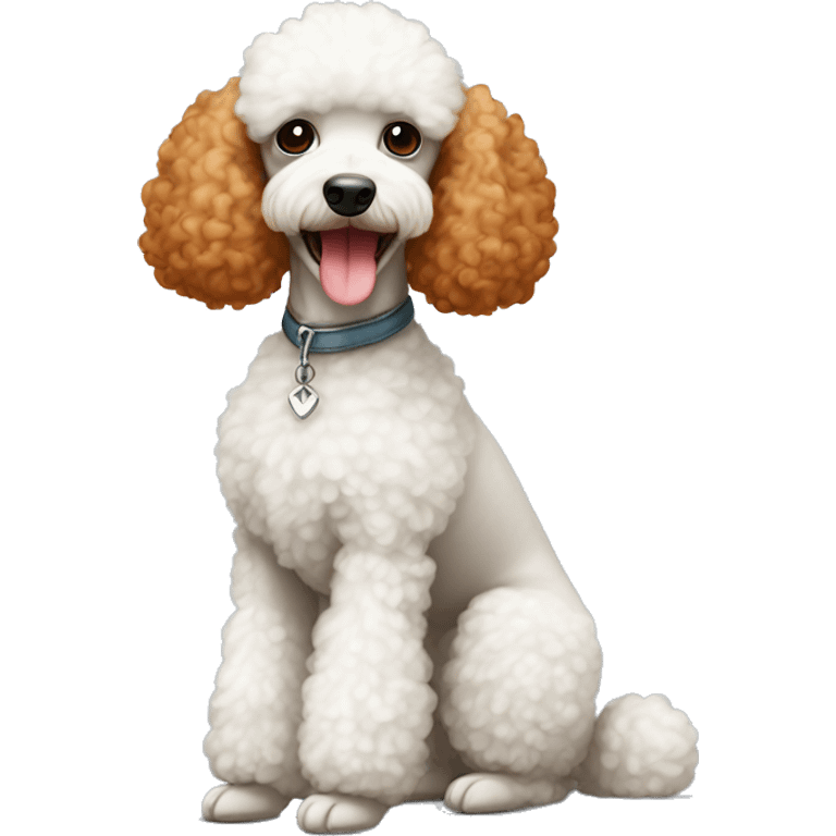 Tall mini poodle with red hair and white hair on chin emoji