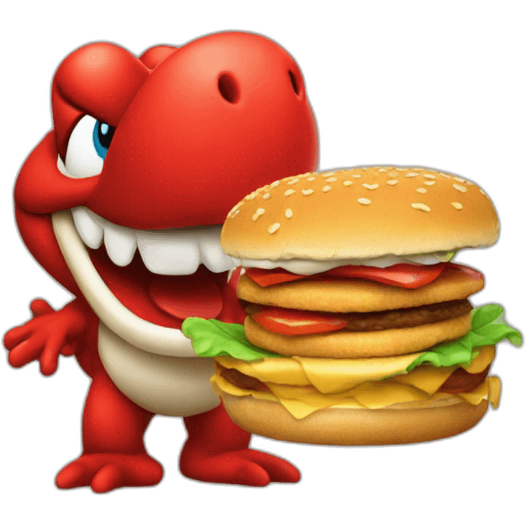  re create red Yoshi eating burger emoji