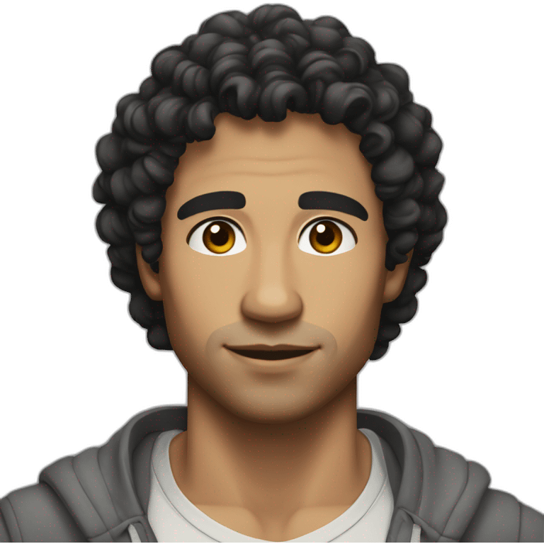 man informal cloth tanned black curly hair black eyes emoji