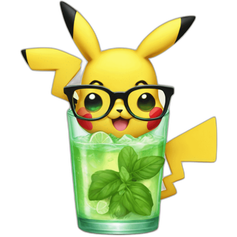 sick pikachu with glasses drinking mojito emoji