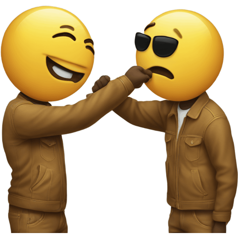 two emojis dabbing each other up while kissing emoji