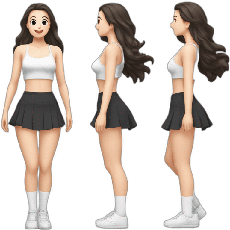 alistic-full-body-caucasian-curvy-фигуристка-jumping-short-black-skirt-back-and-front-views-strong-wind-white knickers-long-white-socks emoji