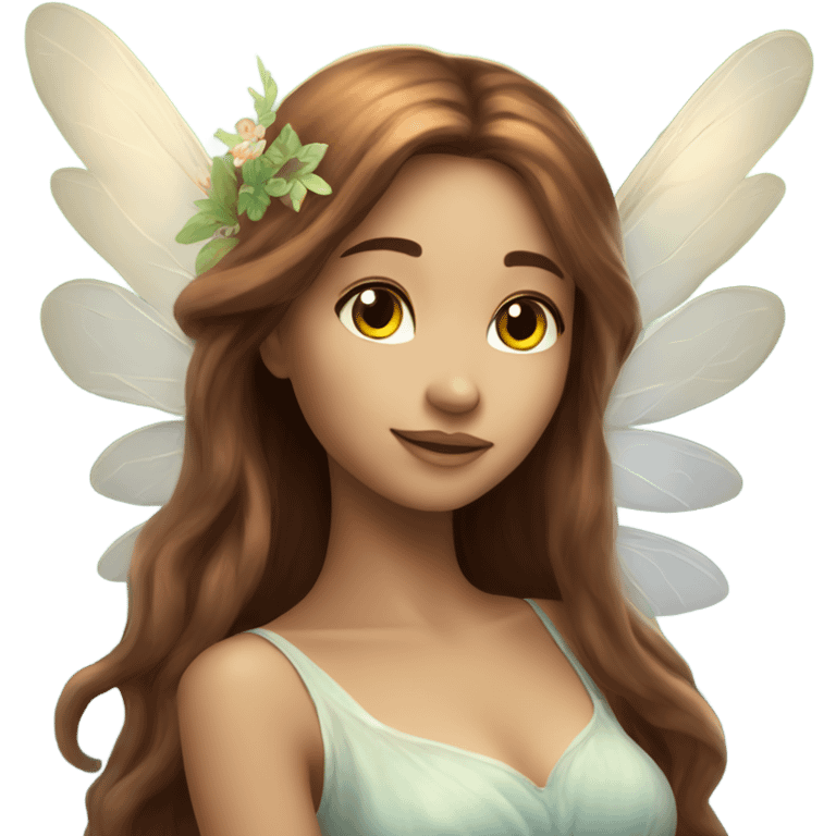 Dreamy pretty nature fairy with long brown hair and wings  emoji