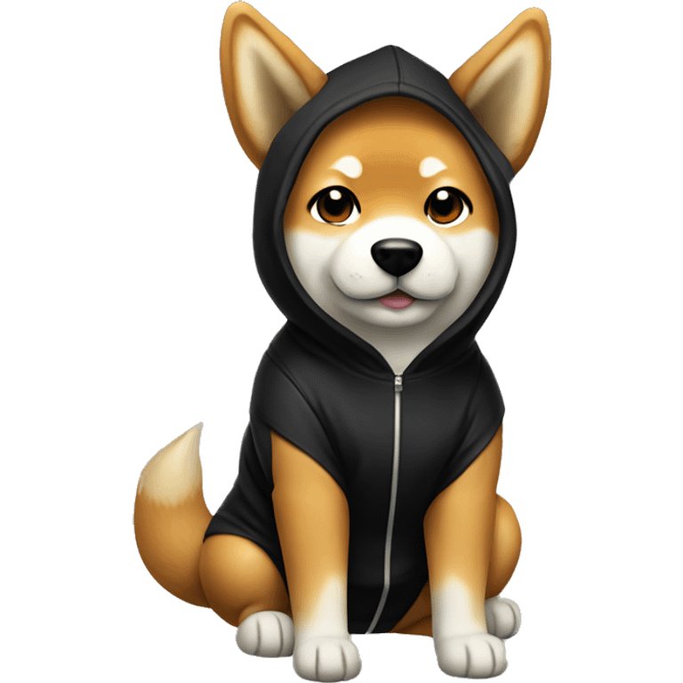 Shiba Inu in a black hoodie with horns emoji