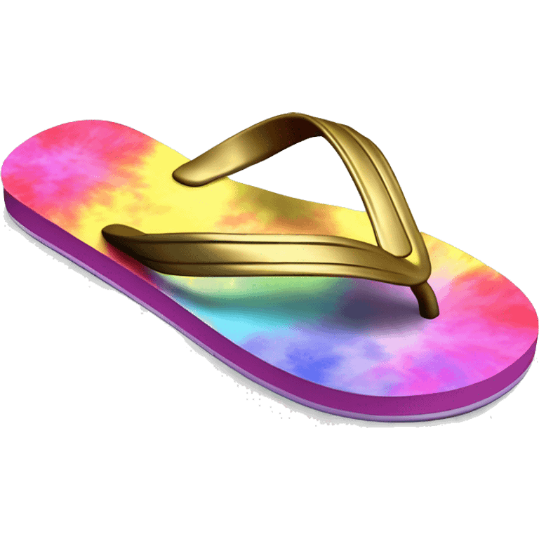 Realistic metallic gold and tie dye pair of summer flip flops isolated. emoji