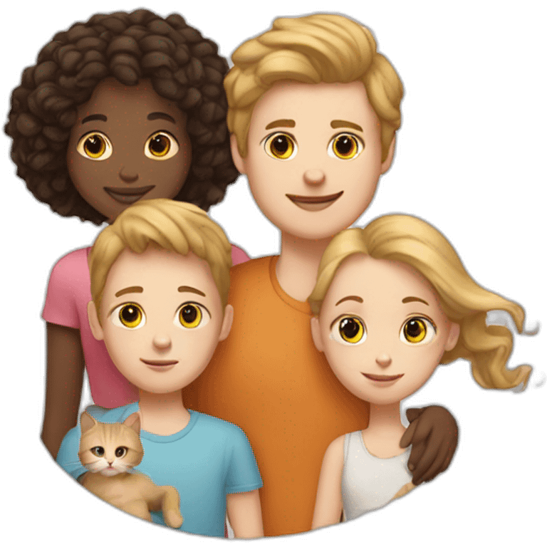 family of white boy white girl and cat emoji