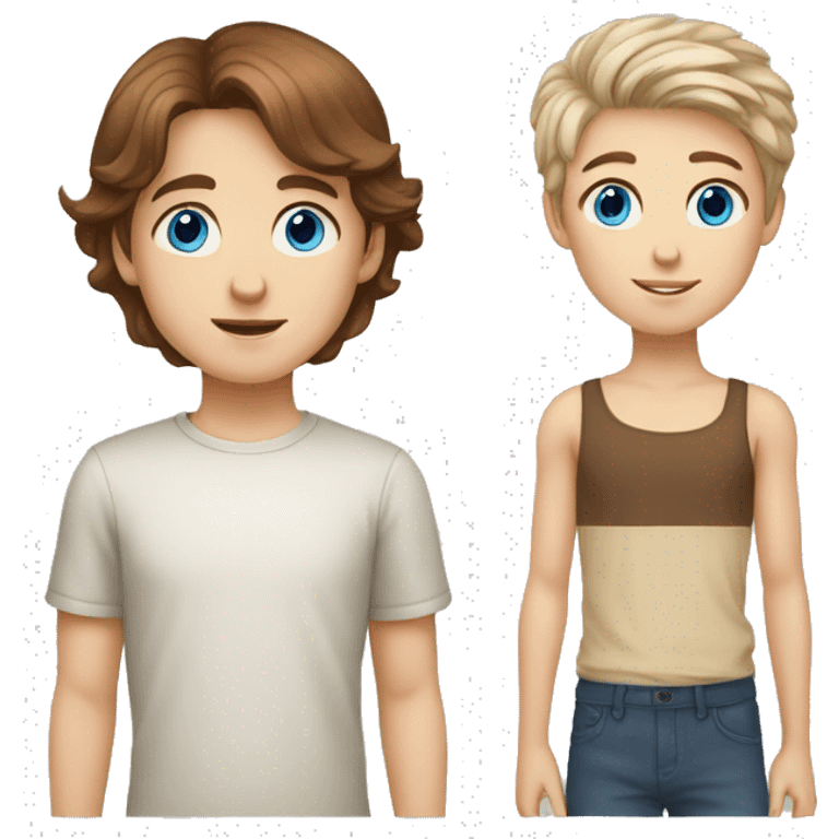 emoji depicting tall,brown hair blue eyes boy next to short white, brown hair hazel eyes girl  emoji