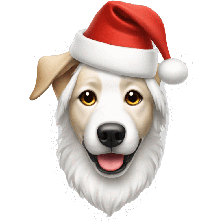 white multise dog wearing santa hat  emoji