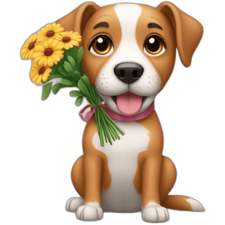 Dog holding flower bouquet emoji