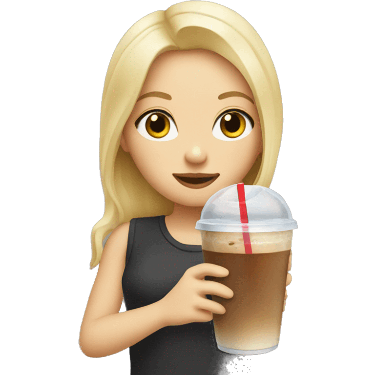 blonde girl drinking iced coffee emoji