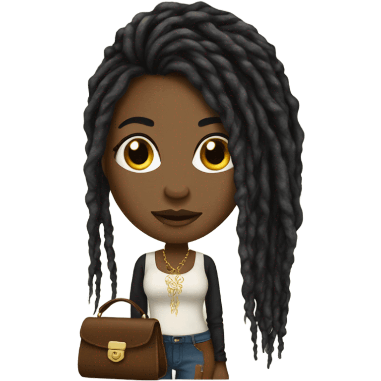 Beautiful Black women long dreadlocks hair, fancy shoes and purse. emoji