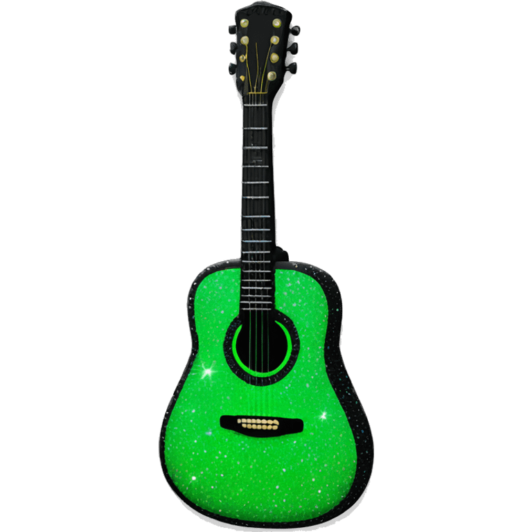 Realistic neon green to black acoustic guitar with sparkly shiny glitter and diamonds on it. emoji