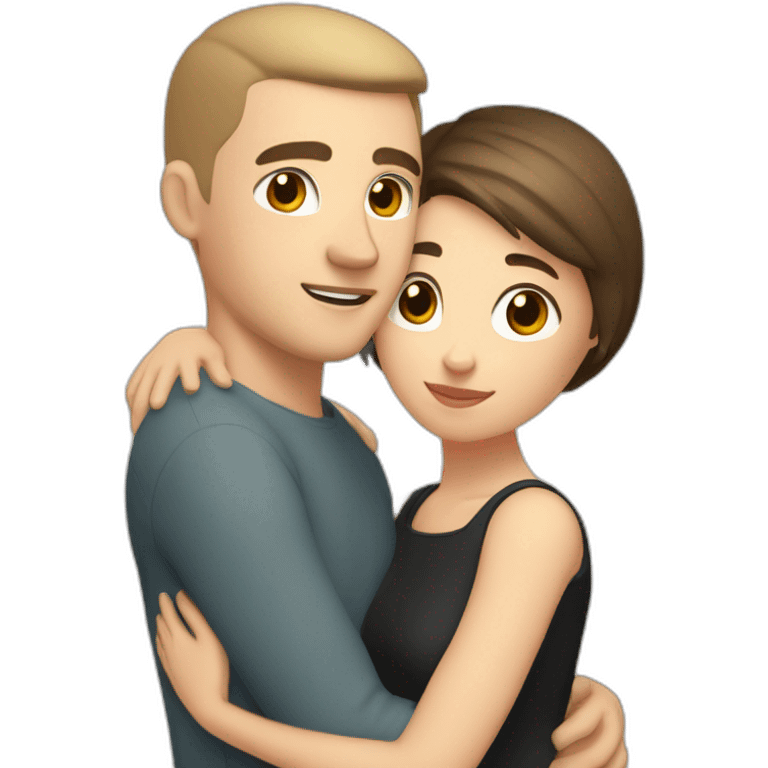 white skin Boyfriend with a dark blonde buzzcut and short dark brown hair girlfriend hugging emoji