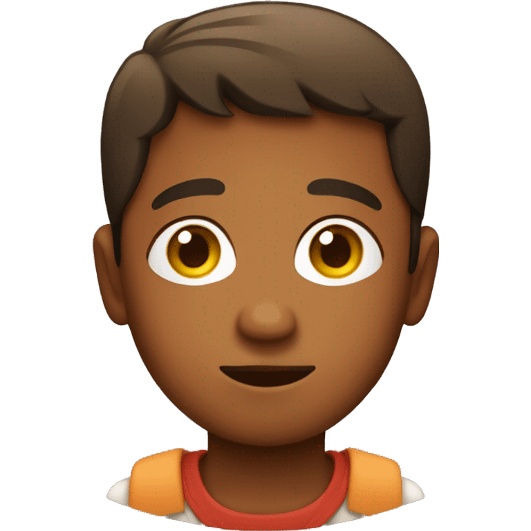 brown boy with straight face on a boat emoji