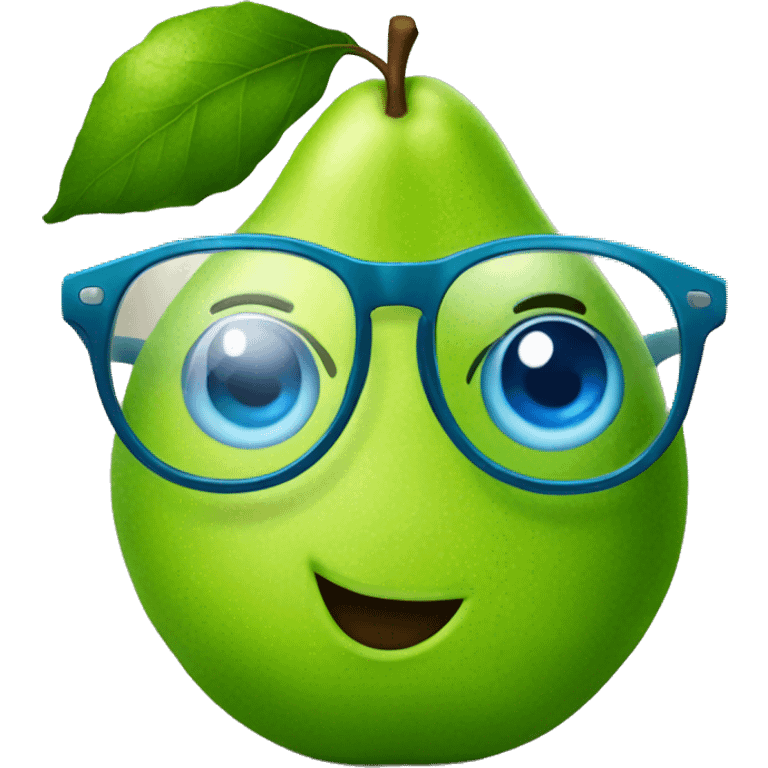 a big green pear with blue eyes and a pair of round glasses emoji