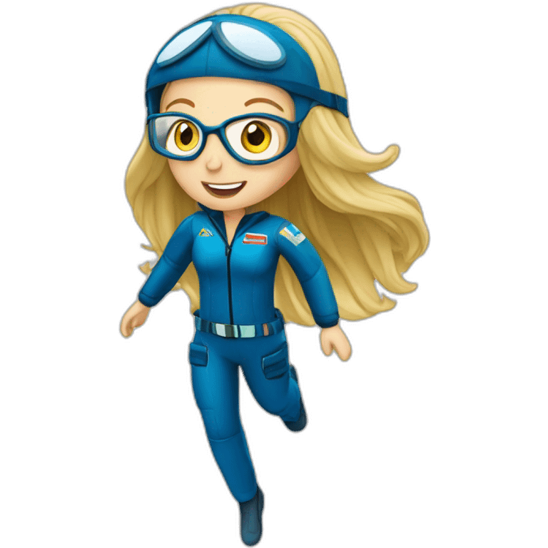 caucasian female skydiver with long blonde hair, glasses and parachute emoji