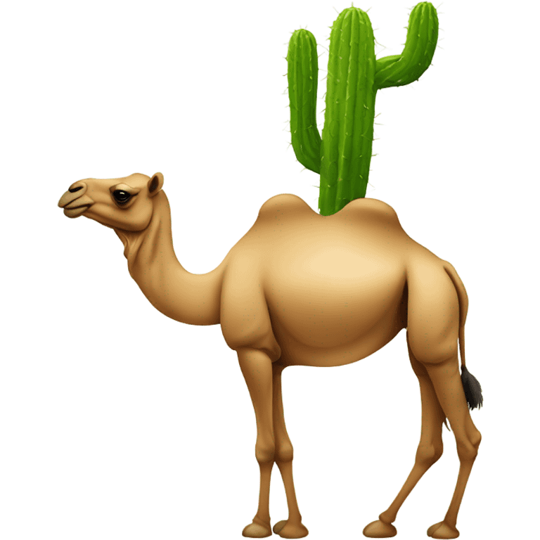 Camel looking at cactus on stick emoji