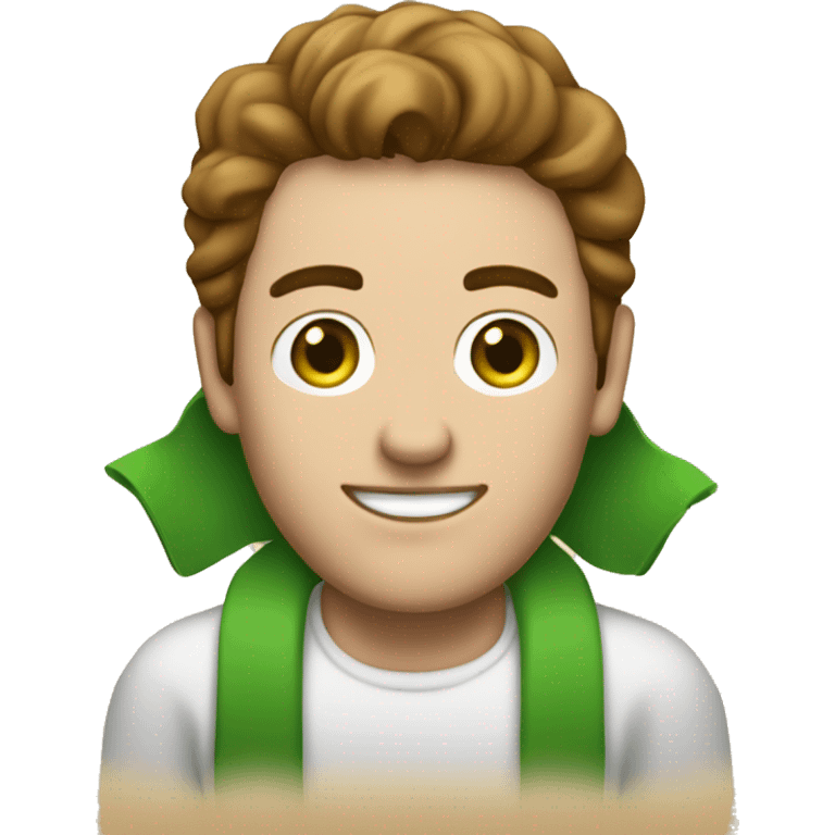 A white paper scroll held by a light-skinned man with green eyes and styled brown hair emoji