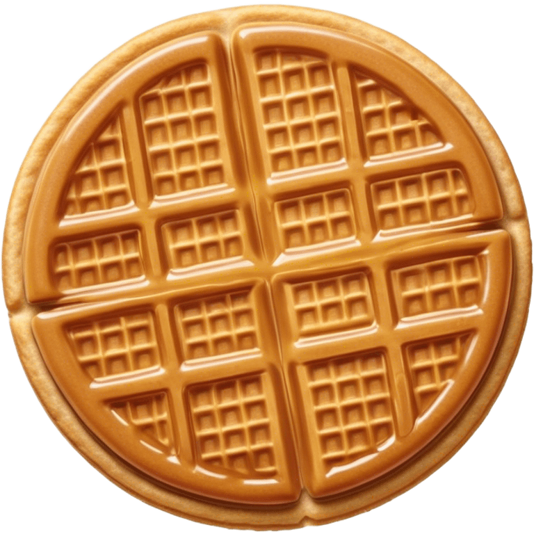 Cinematic Realistic Stroopwafel Dessert Emoji, depicted as a delicate caramel-filled waffle cookie rendered with crisp textures and warm, inviting lighting. emoji