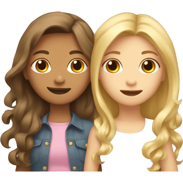 Hugs two girls one with blond long hair and the other one with short brown hair  emoji