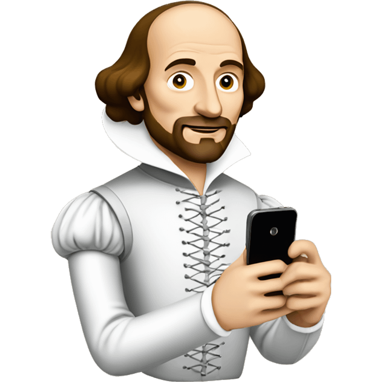 William Shakespeare holds a cell phone in his hand emoji