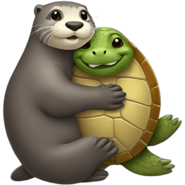 Otter and turtle hugging emoji