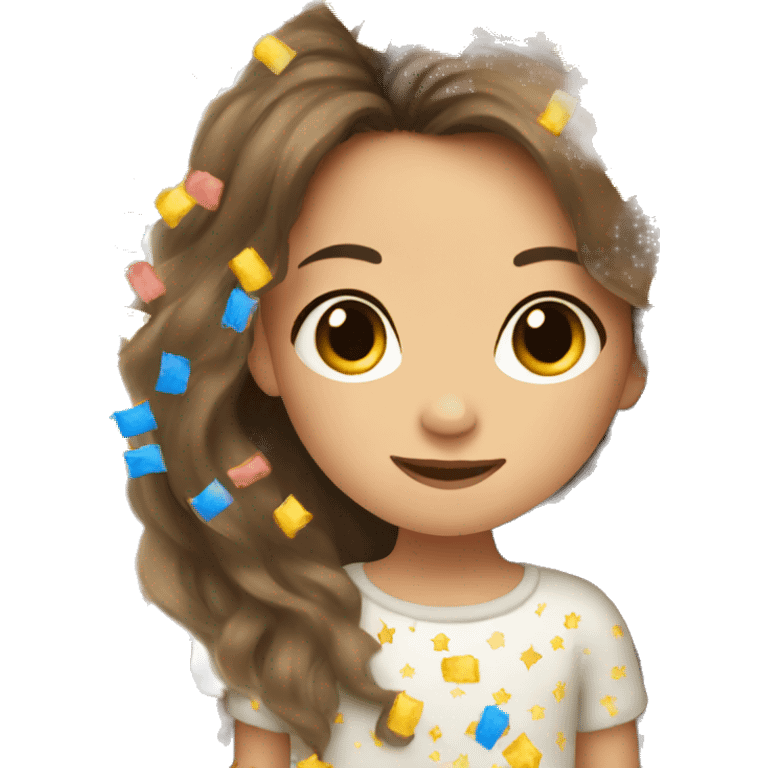 Sleeping little girl with long brown hair and confetti in her hair  emoji