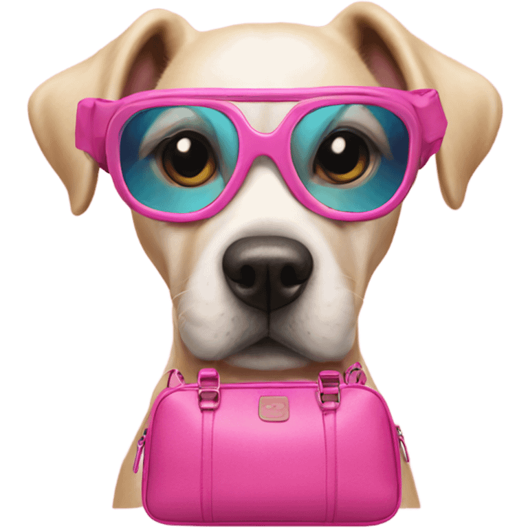 Dog with pink goggles and pink bag emoji