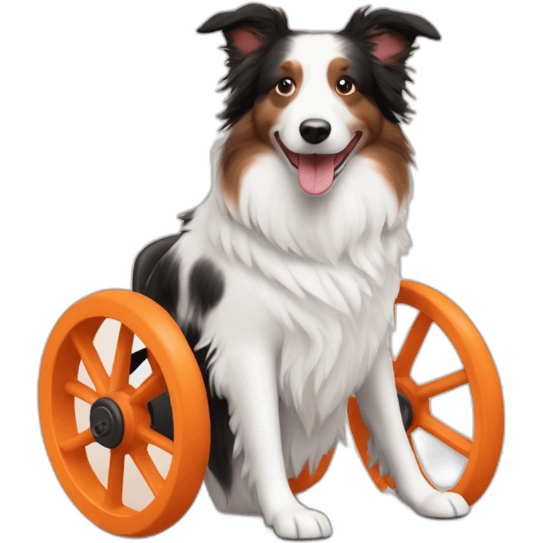 white cream red merle border collie on orange wheel chair emoji