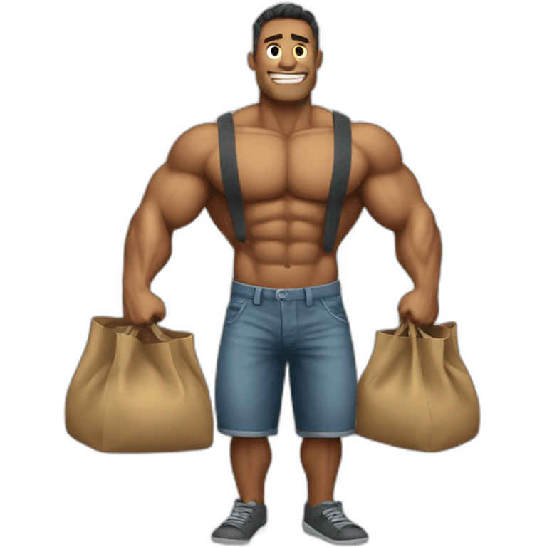 A muscular man with a bag full of money emoji