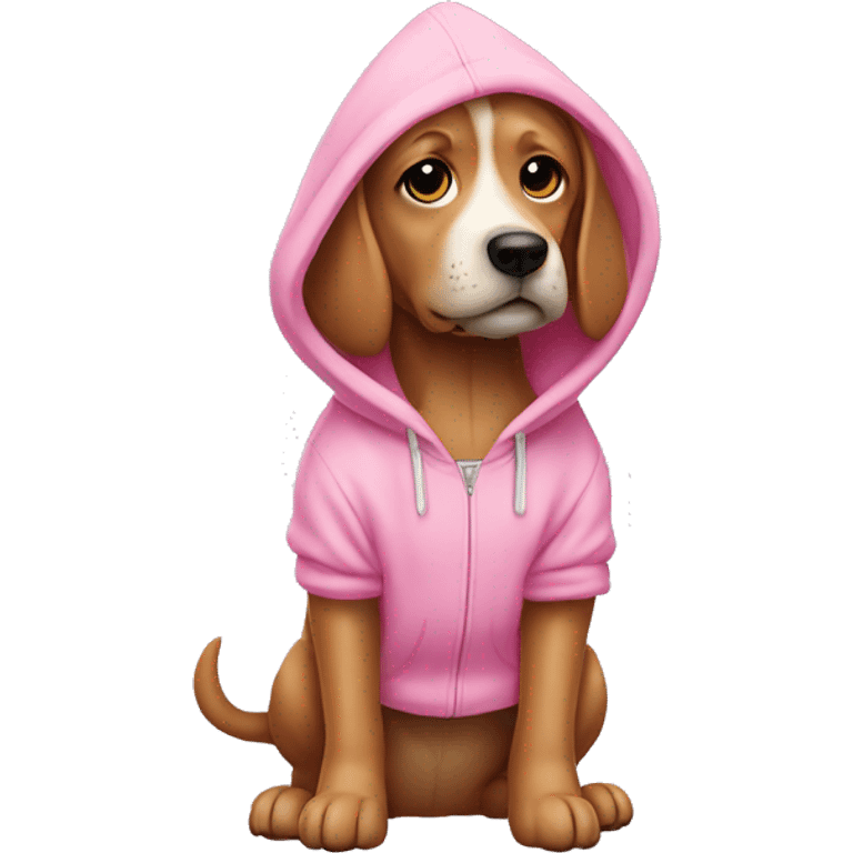 dog wearing pink hoodie ￼ emoji