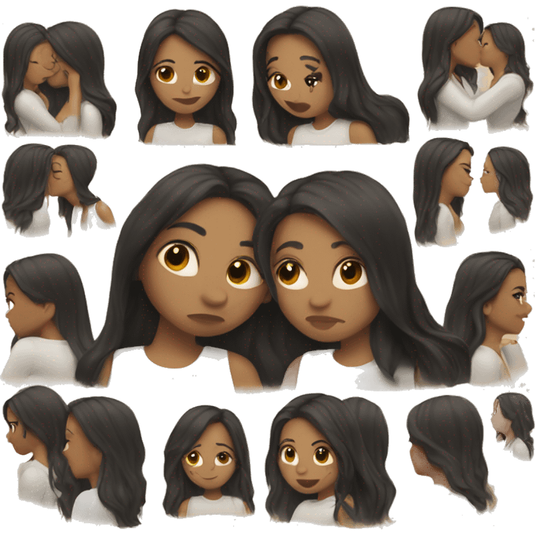 Lesbians kissing. Long dark hair and white skin color. emoji