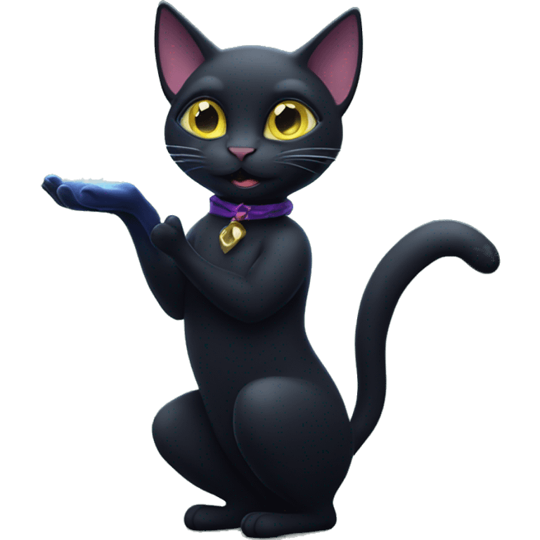 Black cat holding magic want casting a spell emoji