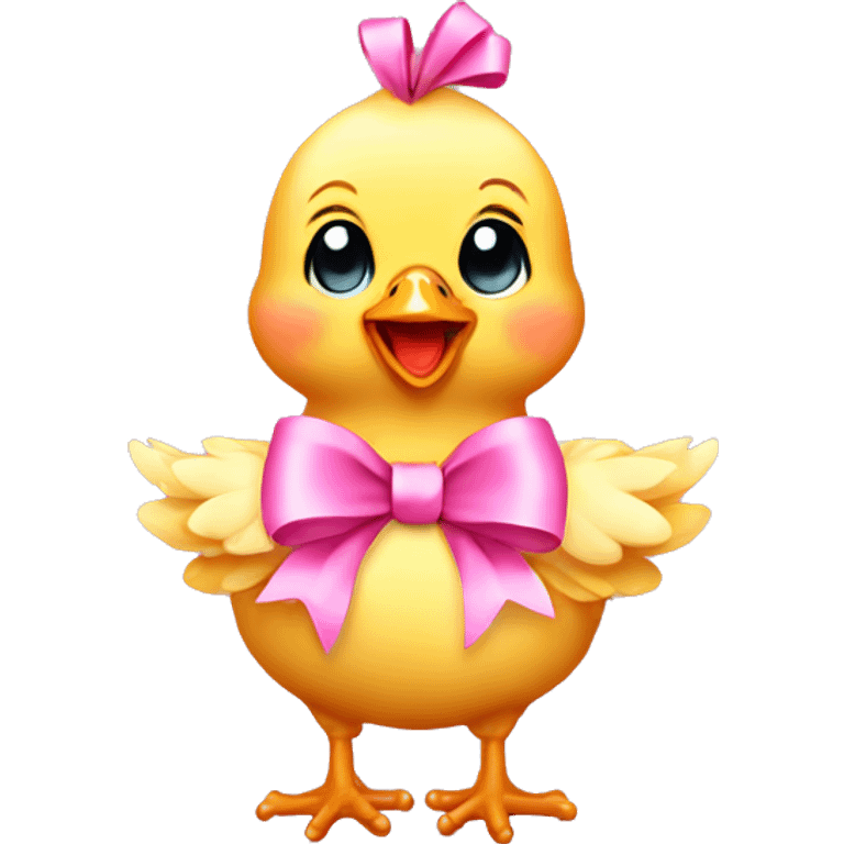 Baby chicken with pink bow emoji