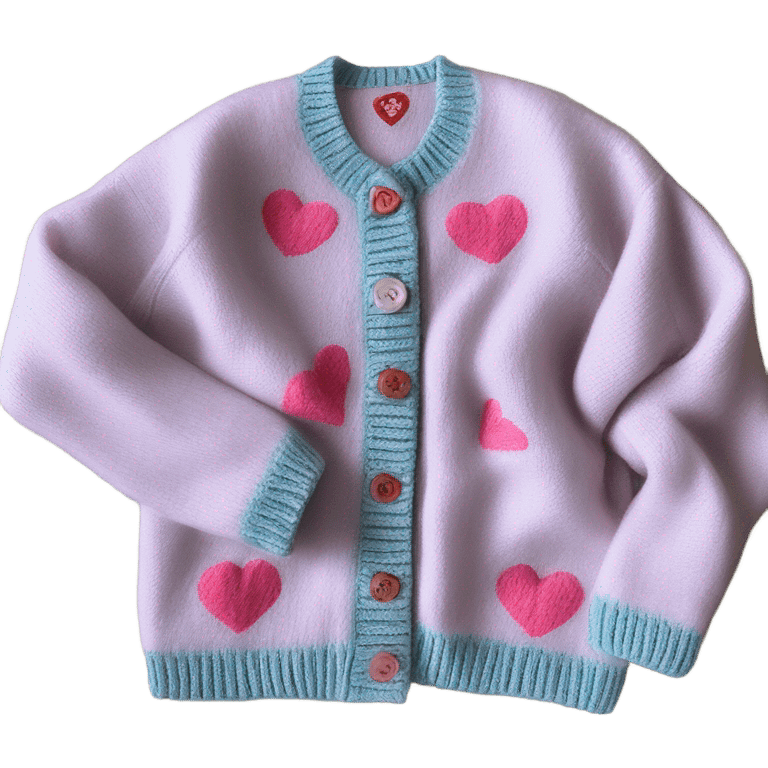 Sage oversize wool open short cardigan with pink heart-buttons, isolated emoji