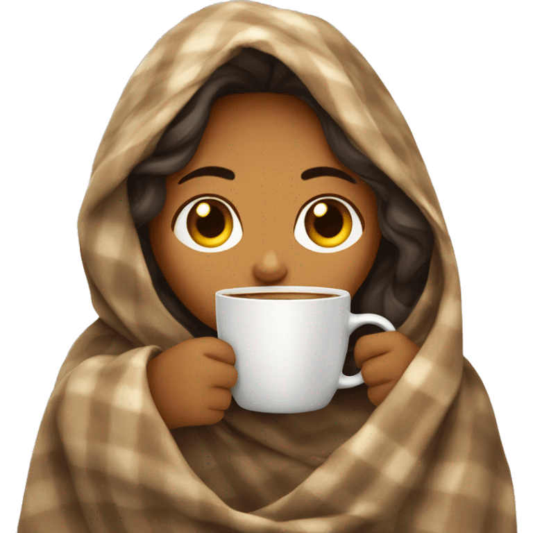 girl inside a blanket sipping coffee eyes closed emoji