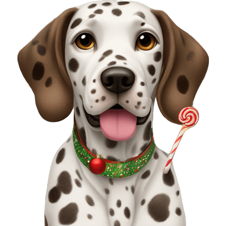 Brown Dalmatian and lollipop on the background of a Christmas tree emoji