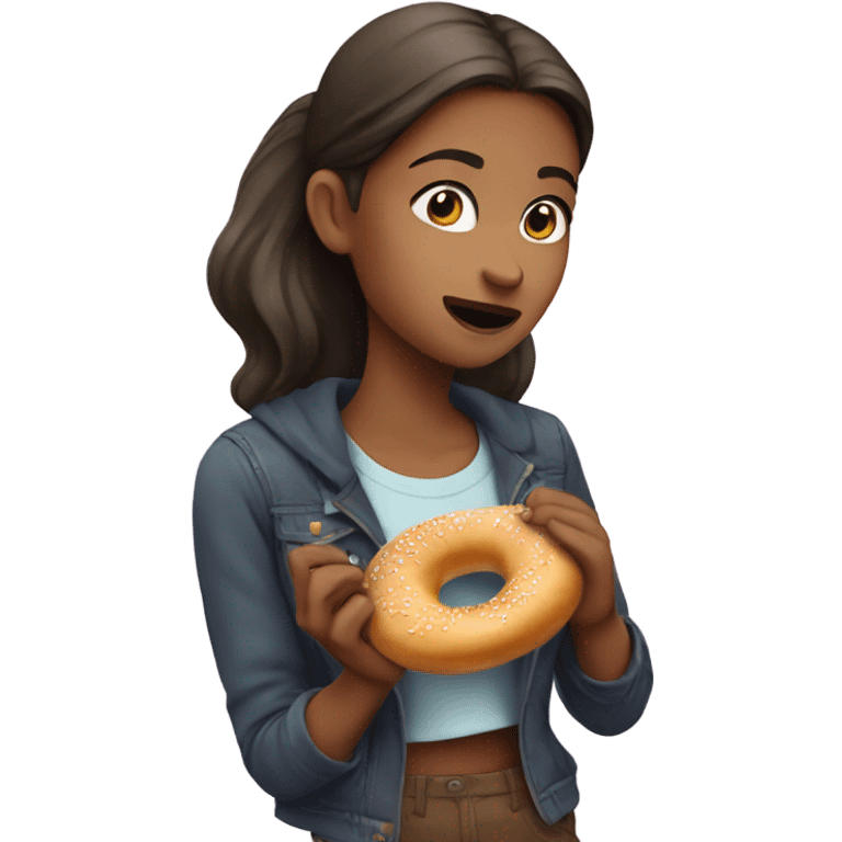 Girl eating bagel emoji