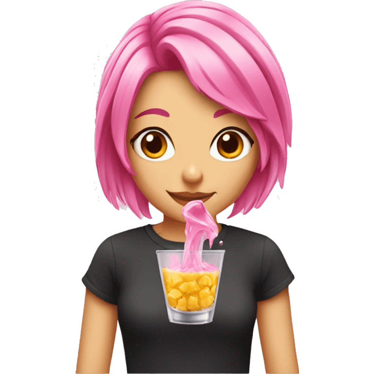 A girl with pink hair pouring shots emoji