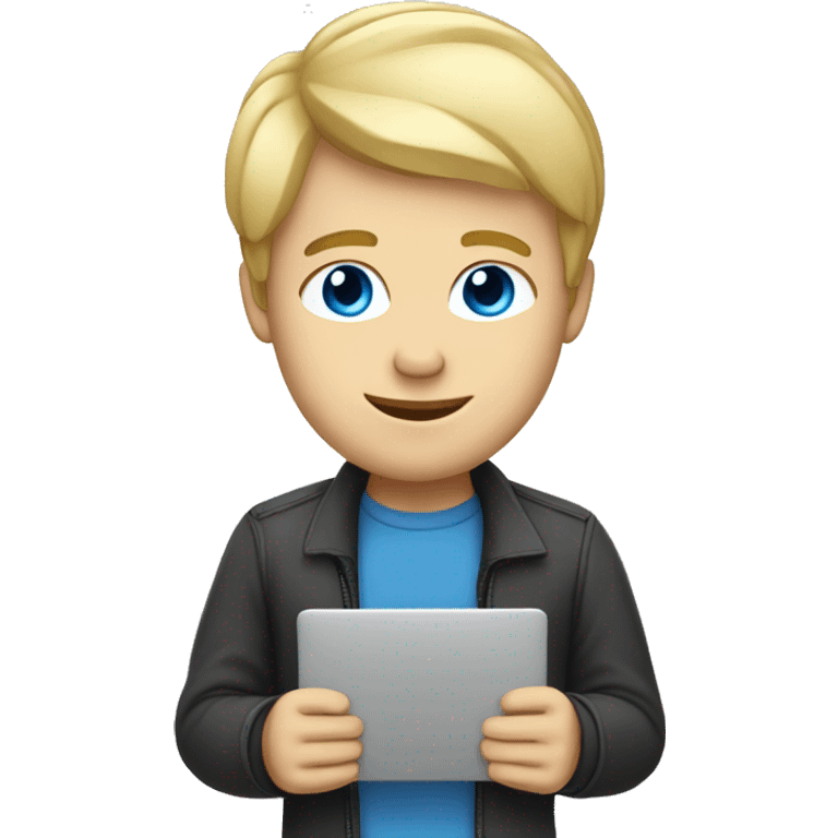 Male coder featuring a laptop. He has blonde hair, blue eyes, white skin. emoji