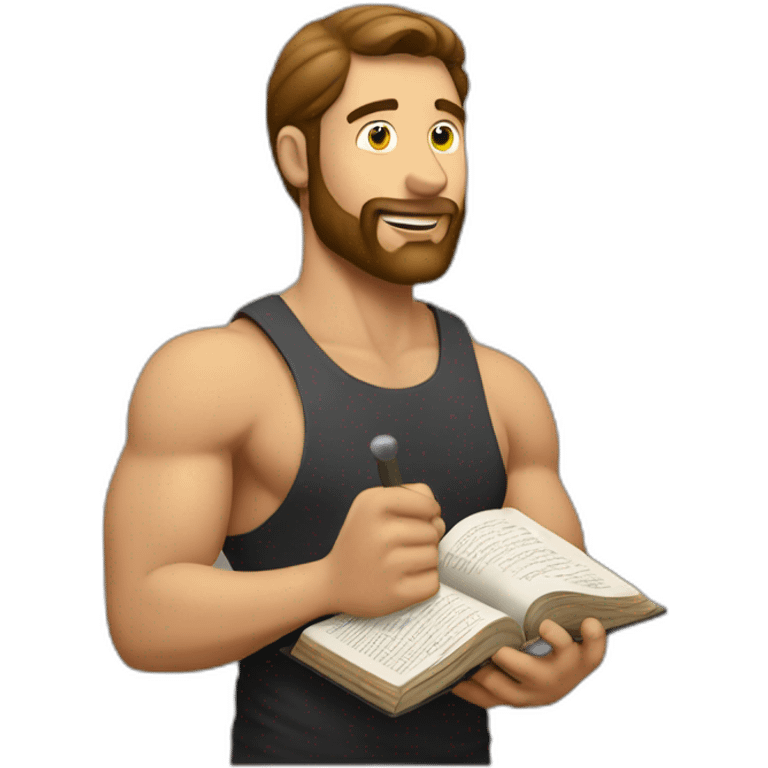 man lifting weight while reading the Bible with other hand emoji