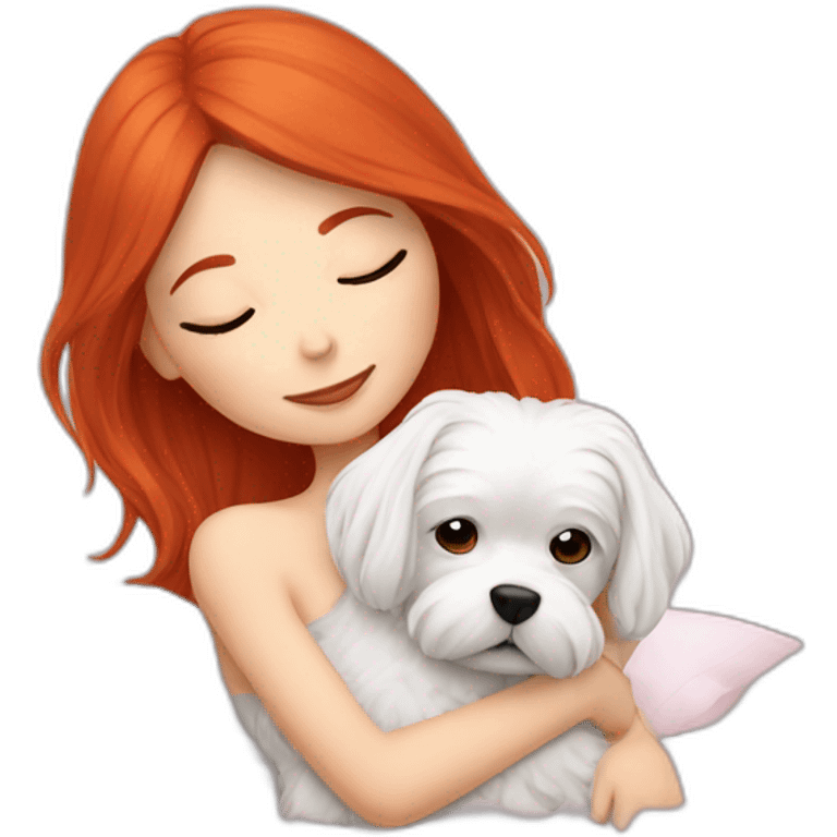 Red-haired girl with sleep Maltese dog emoji