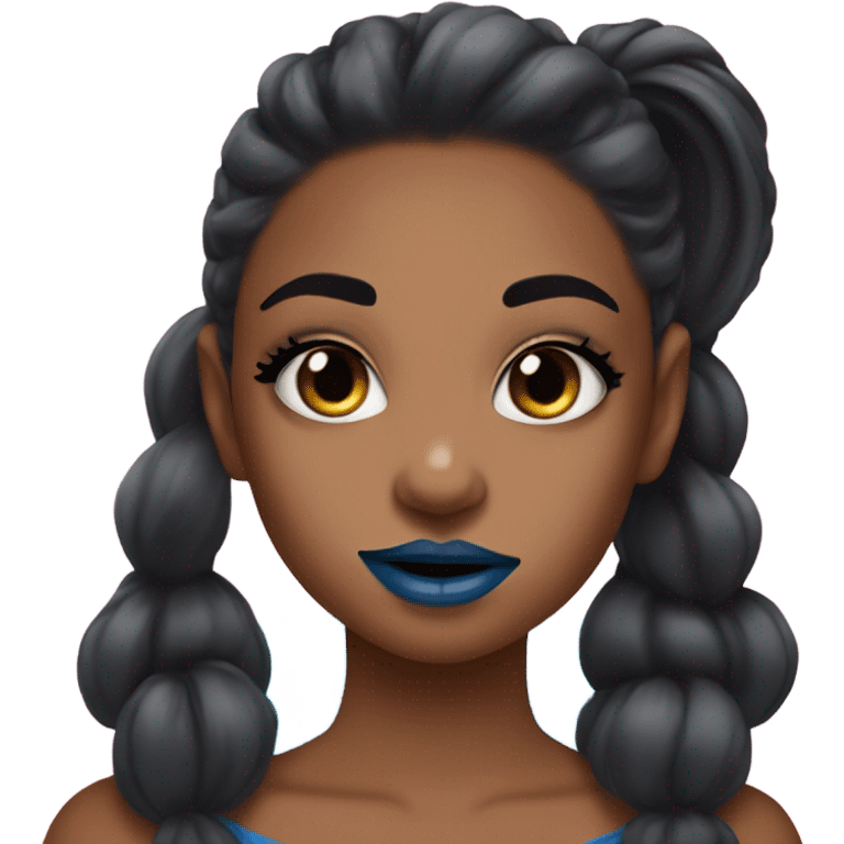 brownskin girl with makeup and black ponytails lip gloss in blue monster ha emoji