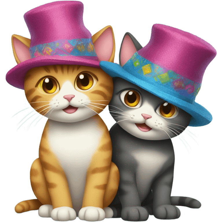 Two cats hugging and wearing hats emoji