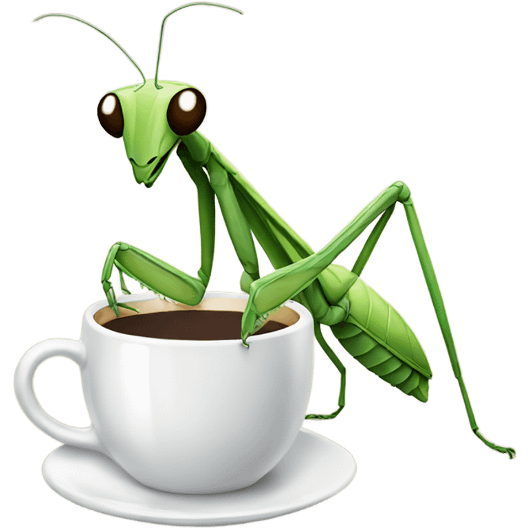 Praying mantis drinking a cup of coffee emoji