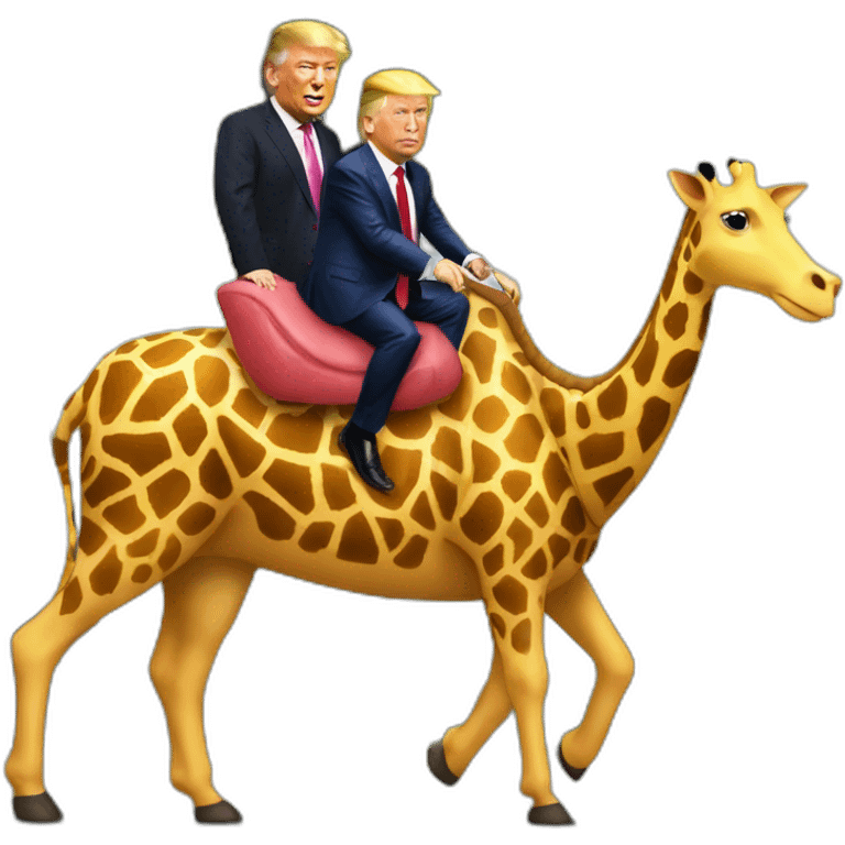 Putin and Trump riding a huge giraffe pig emoji